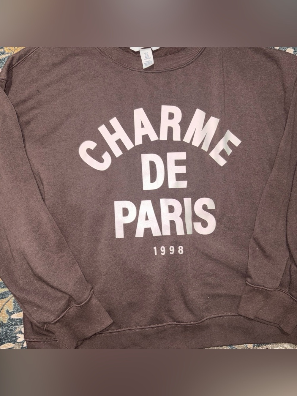 H&M Men's Crewneck Sweatshirt - Mauve with White Graphic